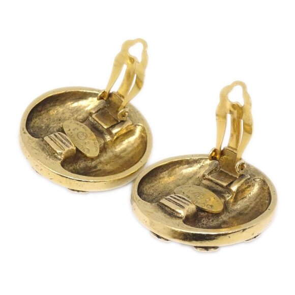 Chanel Button Rhinestone Earrings Clip-On Gold - Picture 3 of 4